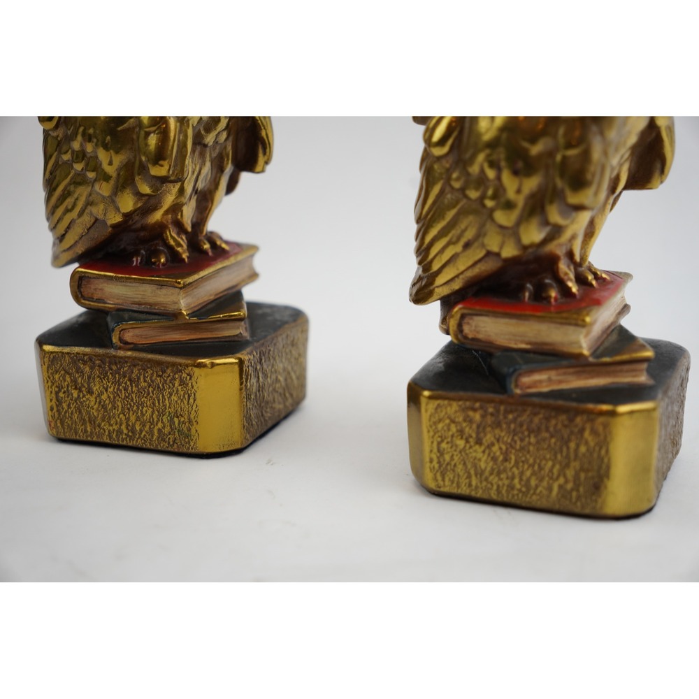 Antique Bronze Clad Owl on Books Sculpture Bookends Library - Picture 3 of 8